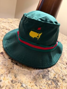Masters Green Bucket Hat with Yellow Logo and Augusta national pga major golf